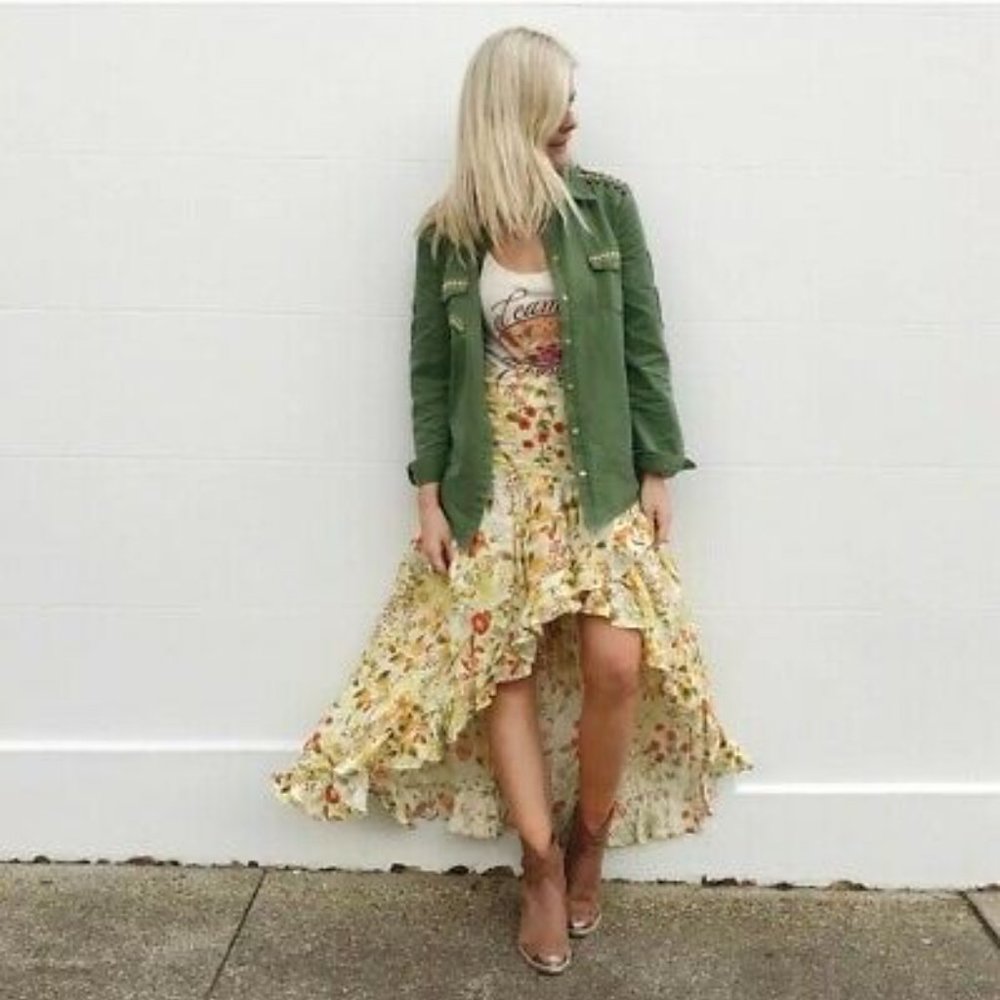 Spell & the Gypsy Sunflower Frill Split Maxi Slit Skirt Yellow size Small